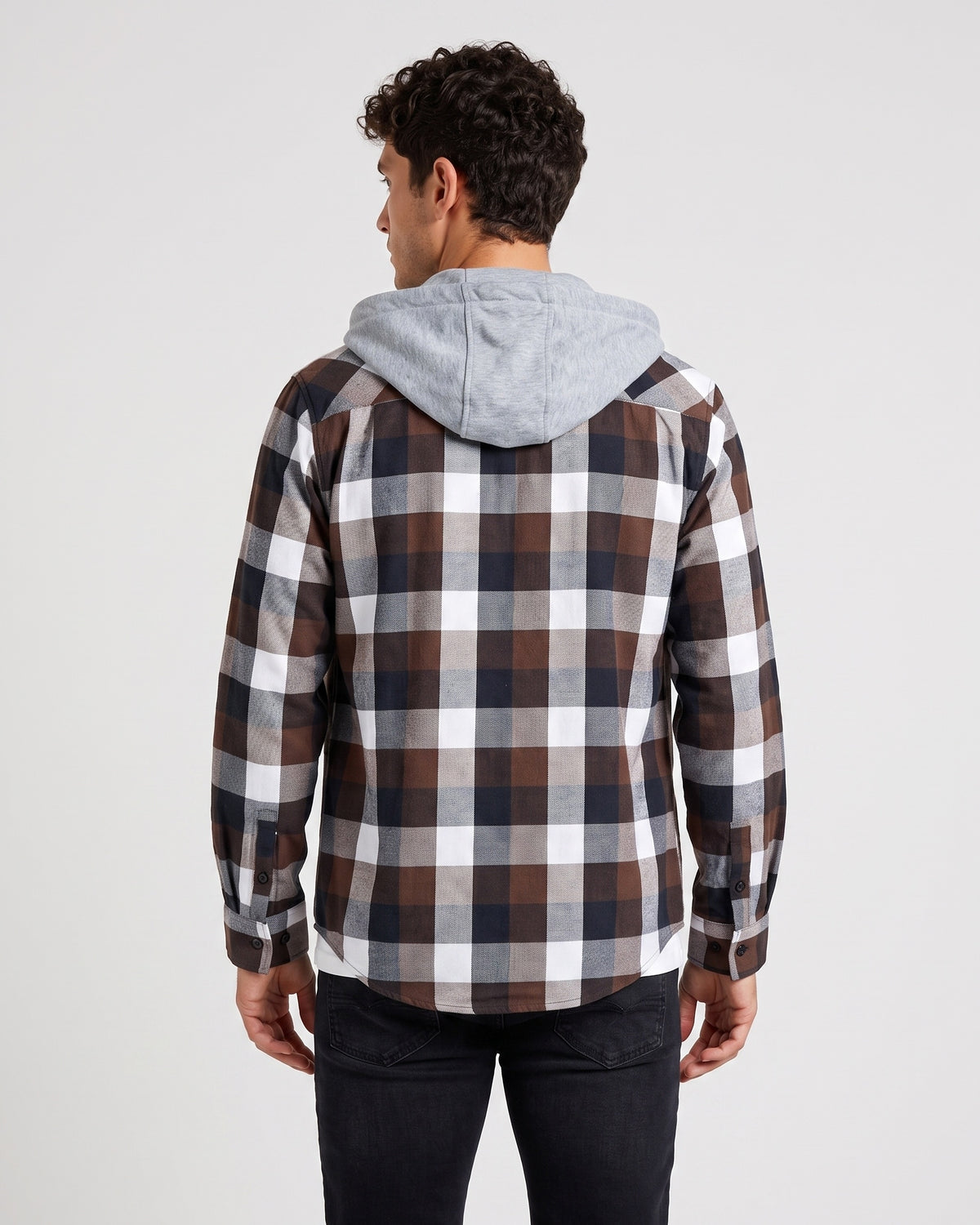 KZZ Men's Plaid Drawstring Hooded Shirt