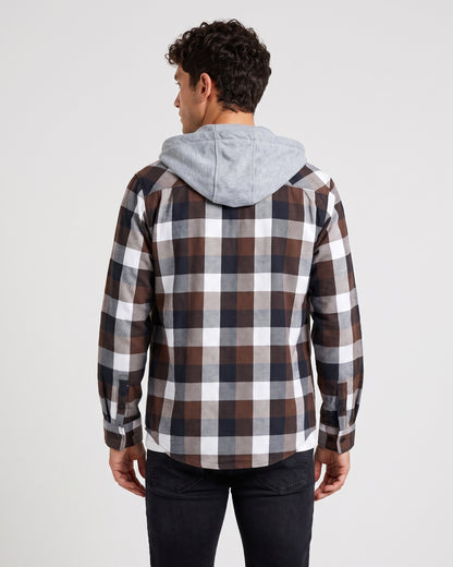 KZZ Men's Plaid Drawstring Hooded Shirt
