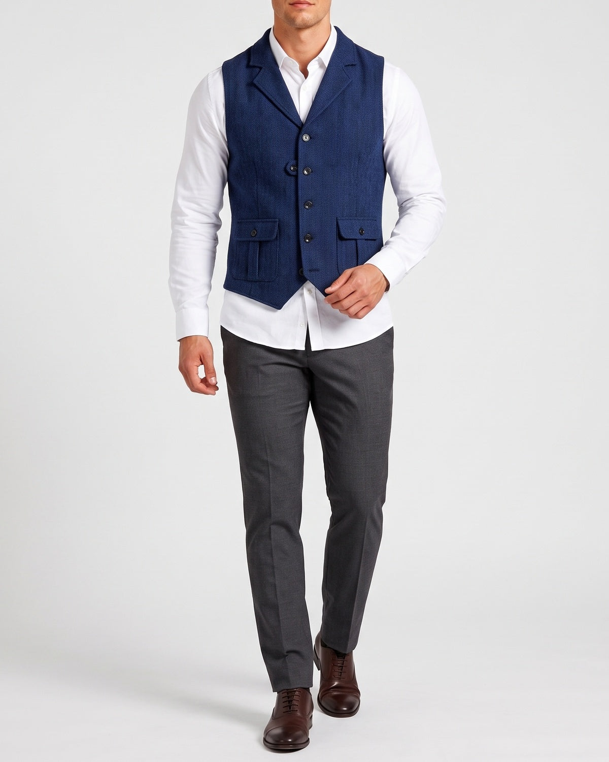 KZZ Men's solid color button front pocket suit vest