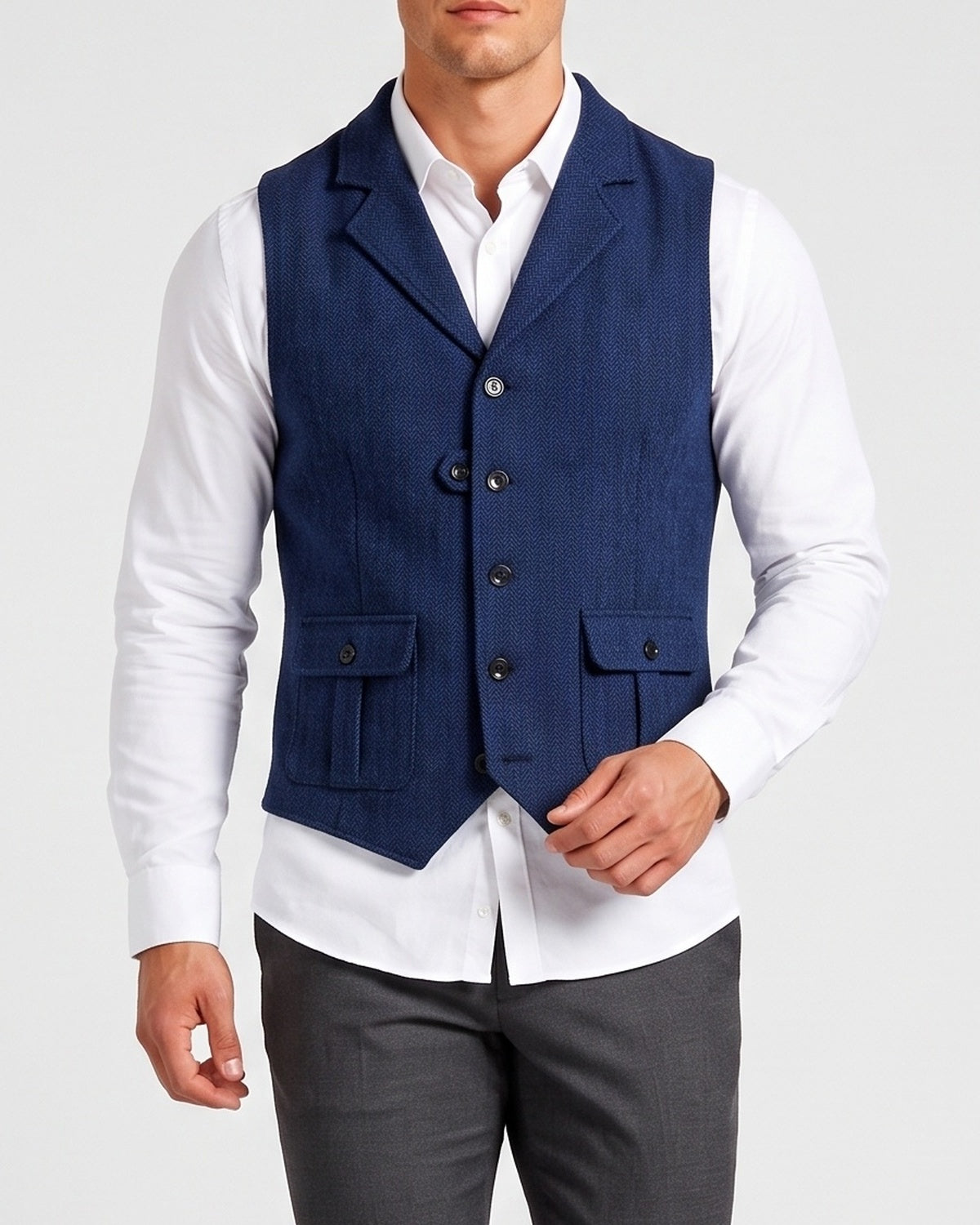 KZZ Men's solid color button front pocket suit vest