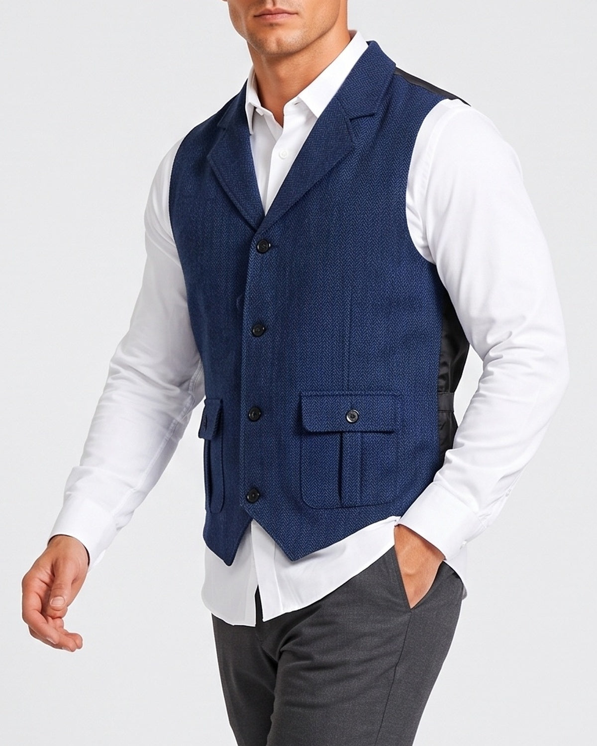 KZZ Men's solid color button front pocket suit vest