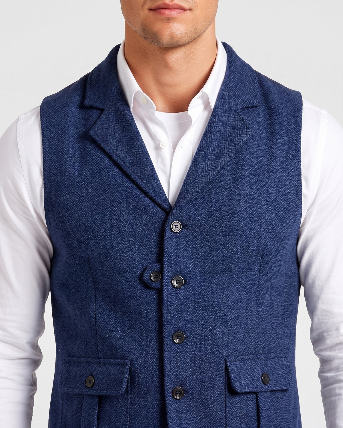 KZZ Men's solid color button front pocket suit vest