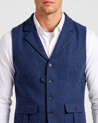 KZZ Men's solid color button front pocket suit vest