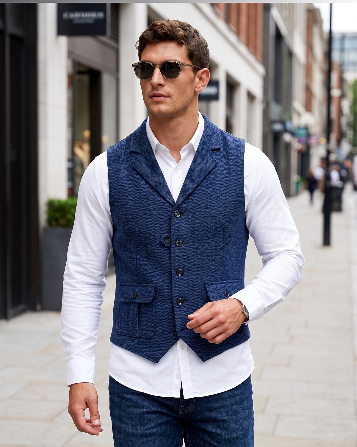 KZZ Men's solid color button front pocket suit vest