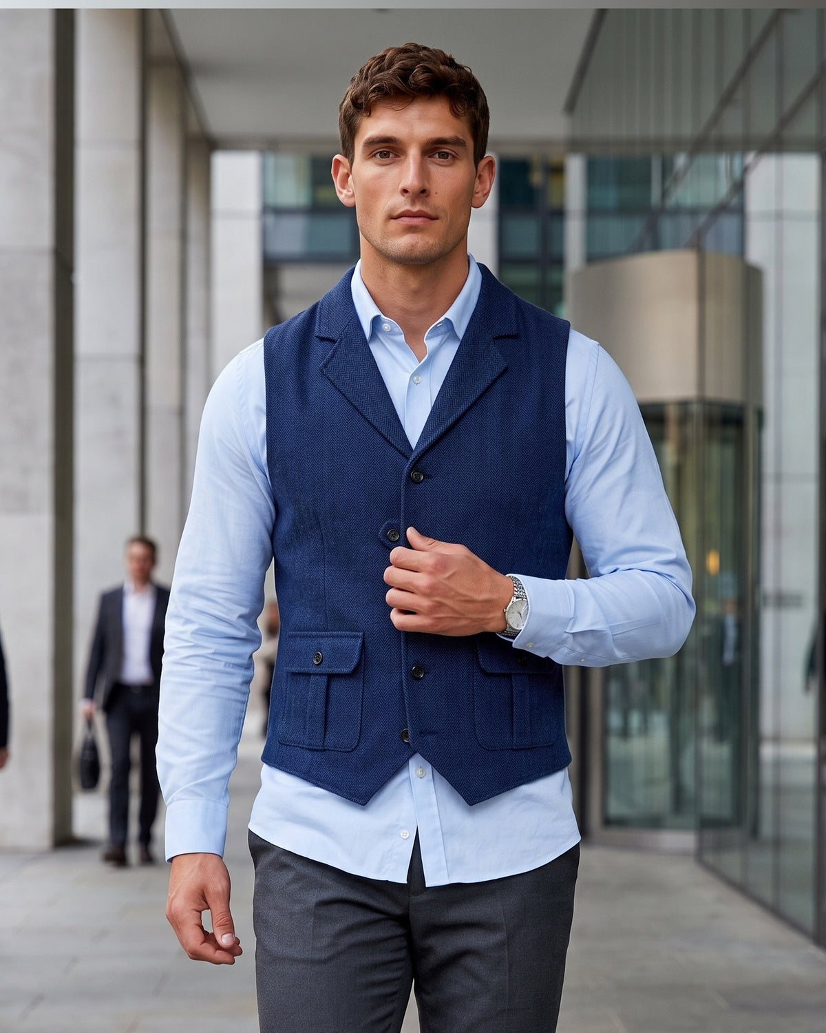 KZZ Men's solid color button front pocket suit vest