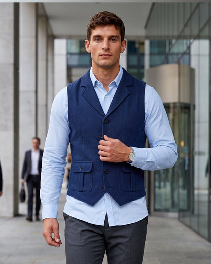 KZZ Men's solid color button front pocket suit vest
