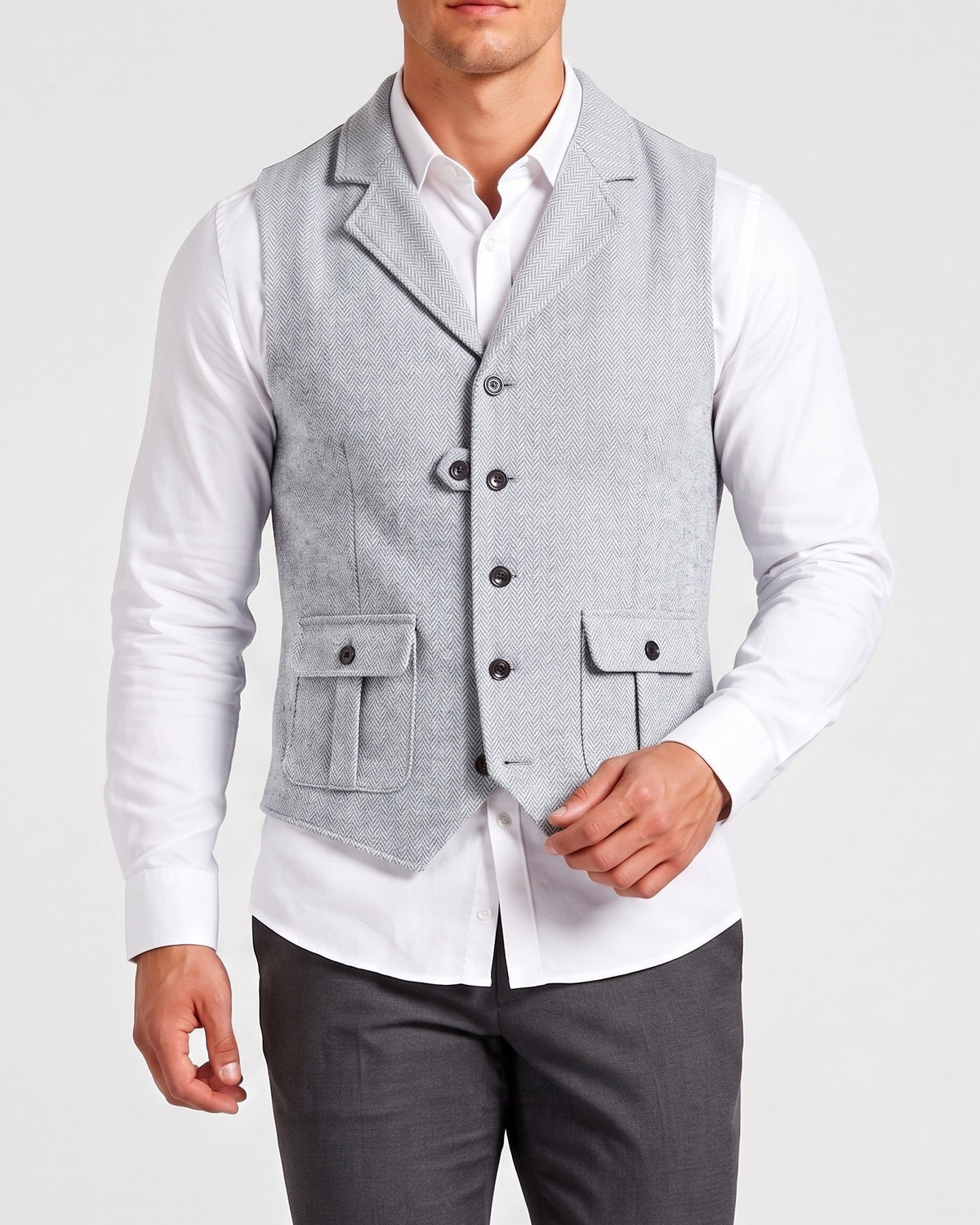 KZZ Men's solid color button front pocket suit vest