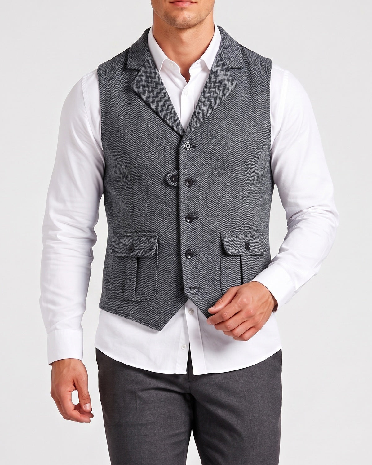 KZZ Men's solid color button front pocket suit vest
