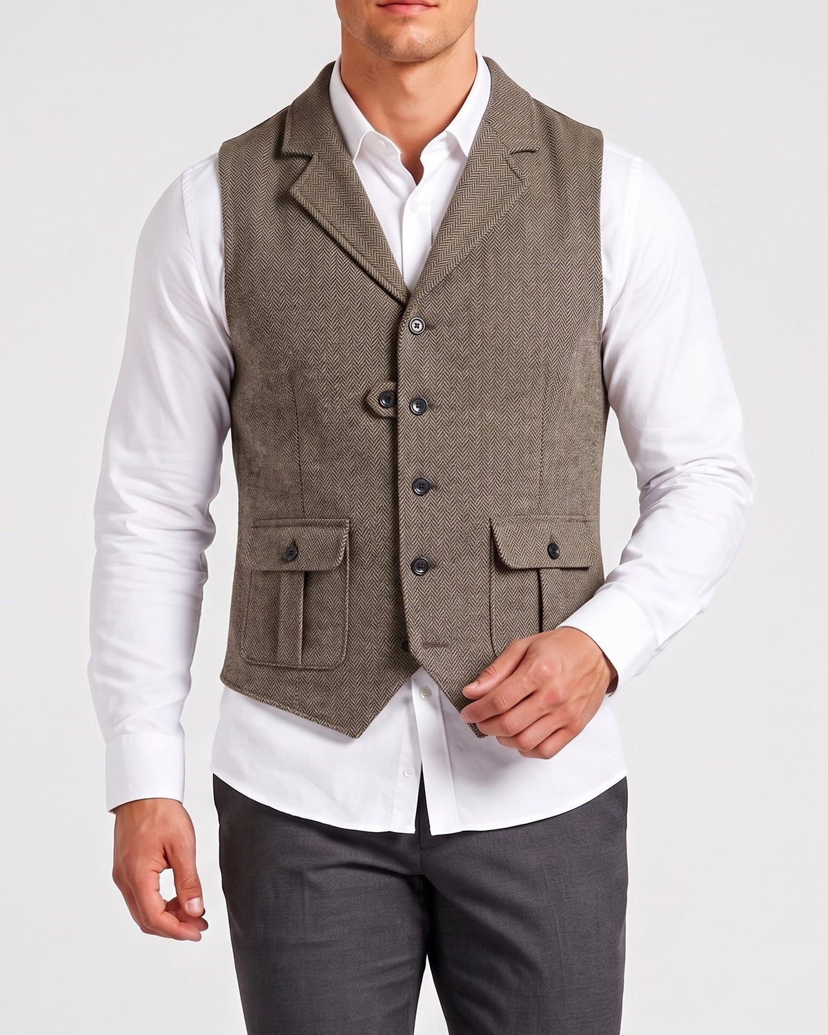 KZZ Men's solid color button front pocket suit vest