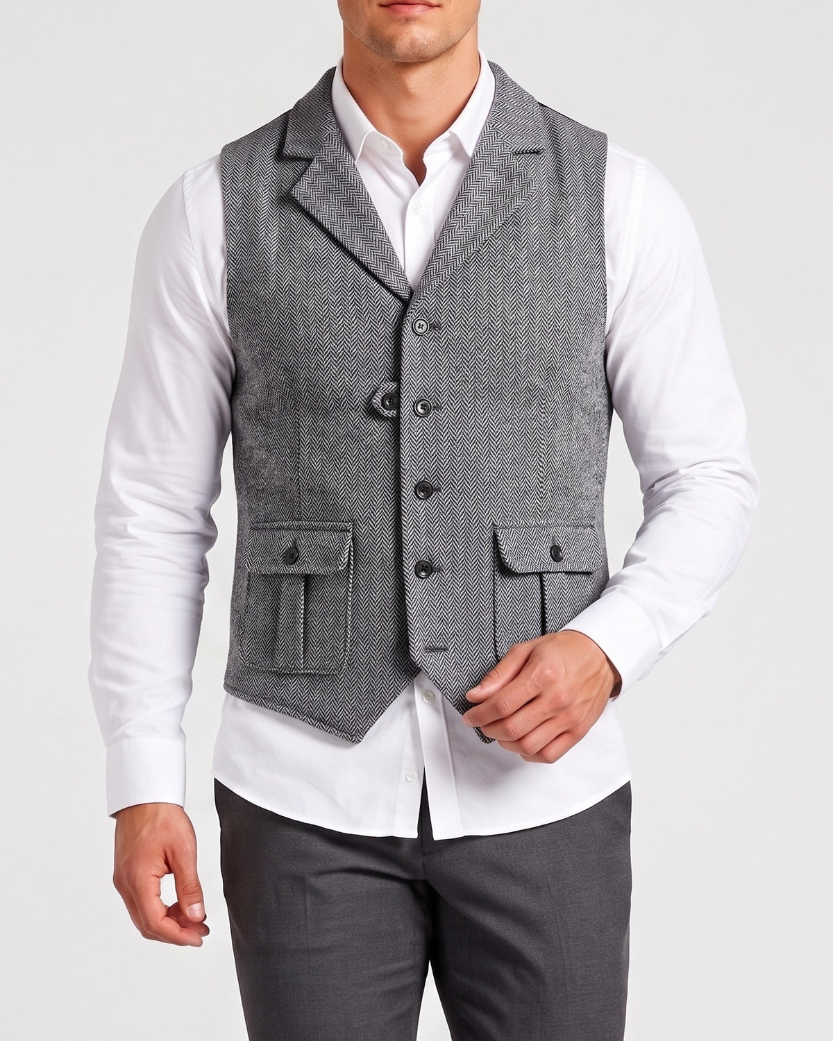 KZZ Men's solid color button front pocket suit vest