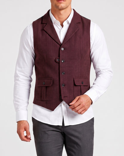 KZZ Men's solid color button front pocket suit vest