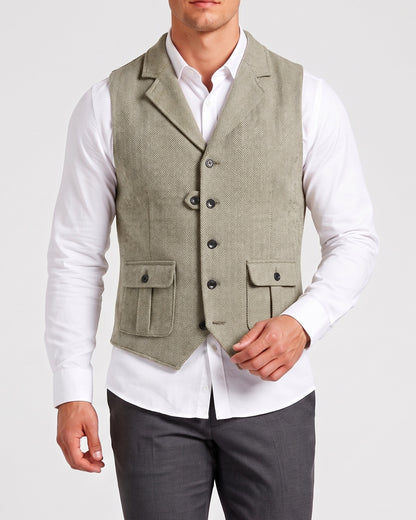 KZZ Men's solid color button front pocket suit vest