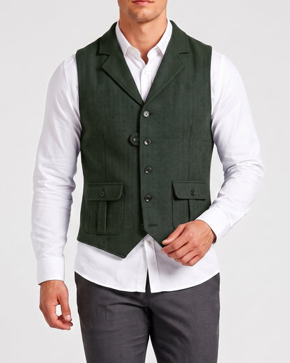 KZZ Men's solid color button front pocket suit vest