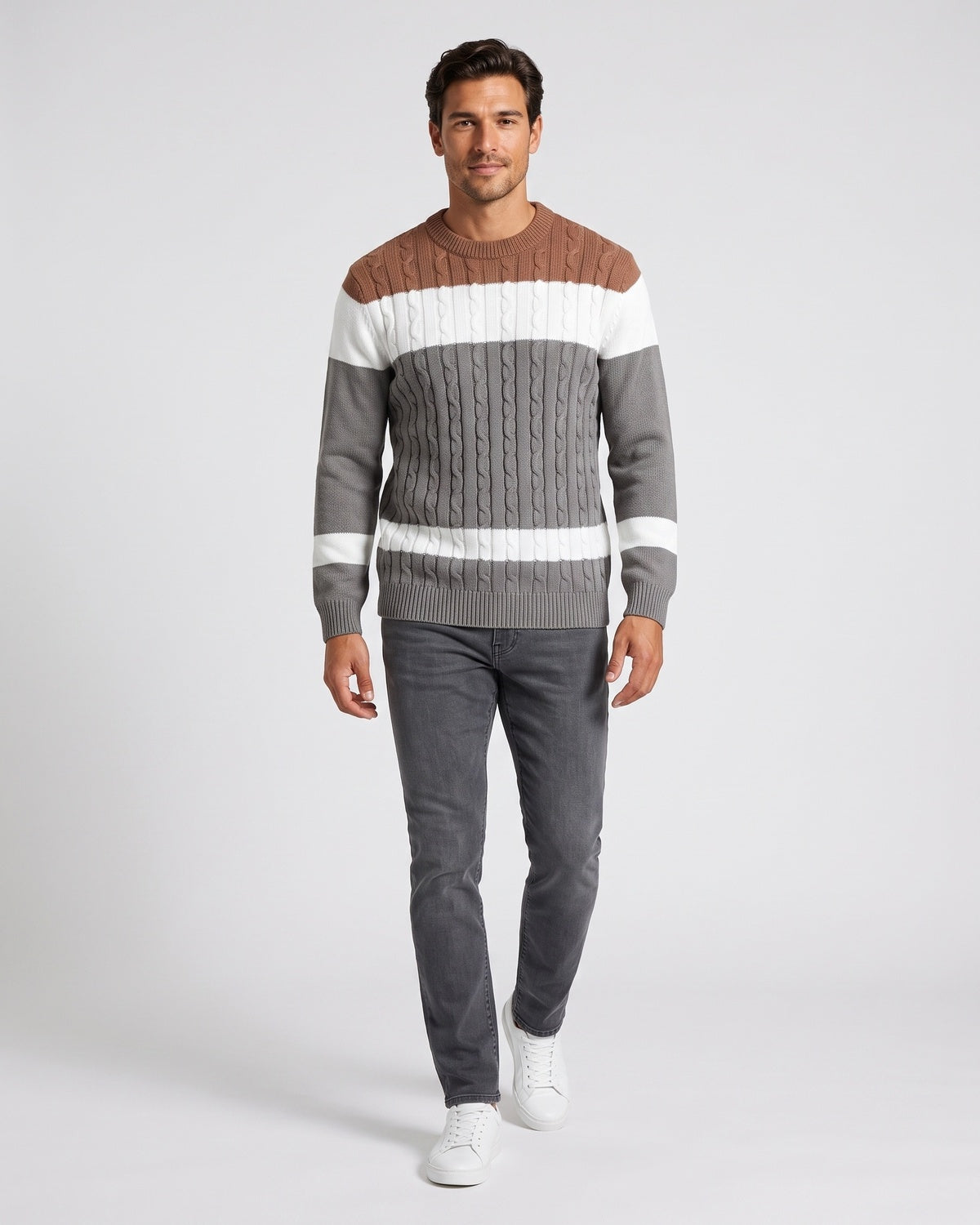KZZ Men's Color-Block Crew-Neck Knit Sweater