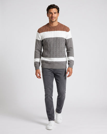 KZZ Men's Color-Block Crew-Neck Knit Sweater