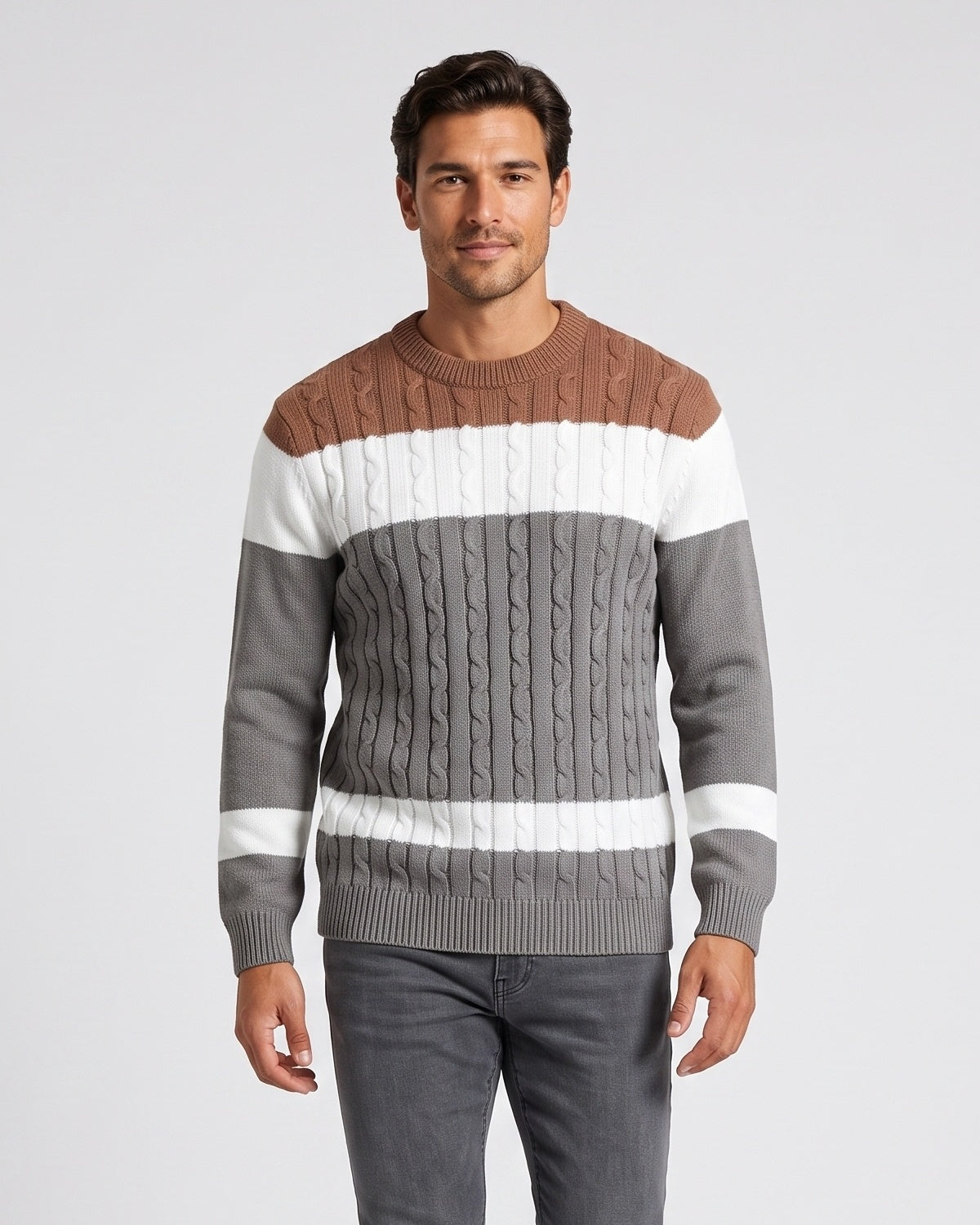 KZZ Men's Color-Block Crew-Neck Knit Sweater