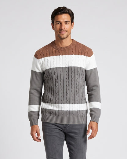 KZZ Men's Color-Block Crew-Neck Knit Sweater