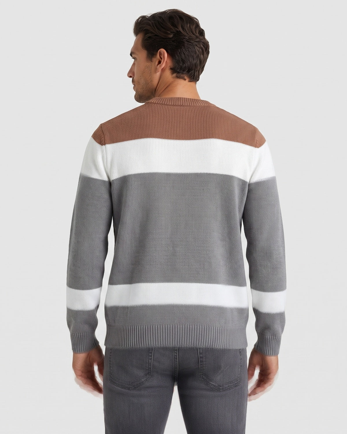 KZZ Men's Color-Block Crew-Neck Knit Sweater