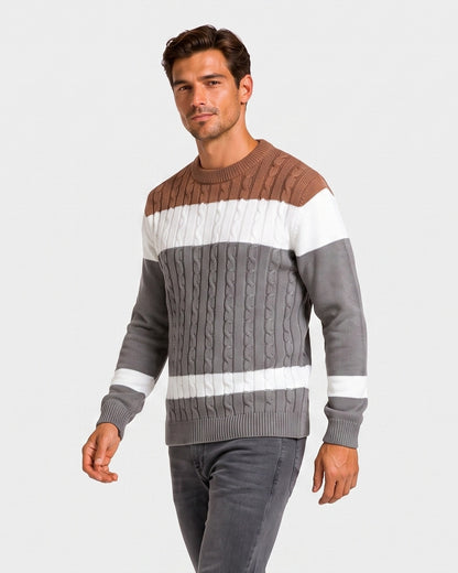 KZZ Men's Color-Block Crew-Neck Knit Sweater