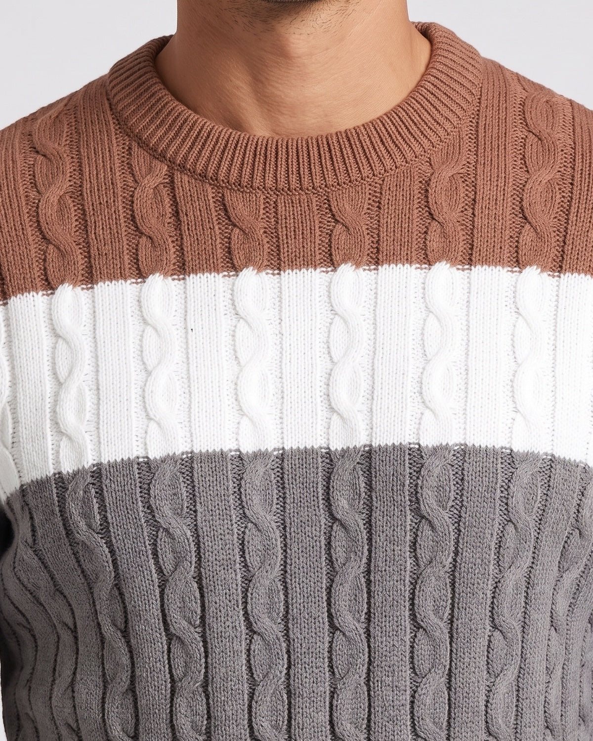 KZZ Men's Color-Block Crew-Neck Knit Sweater
