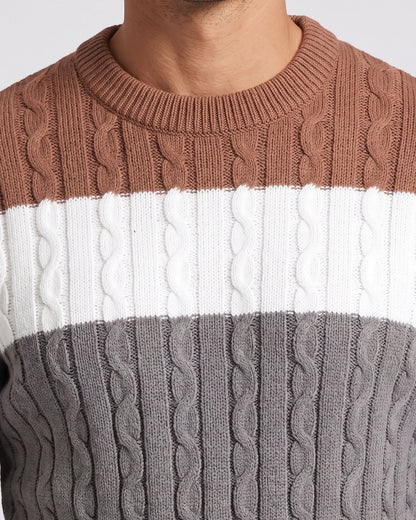 KZZ Men's Color-Block Crew-Neck Knit Sweater