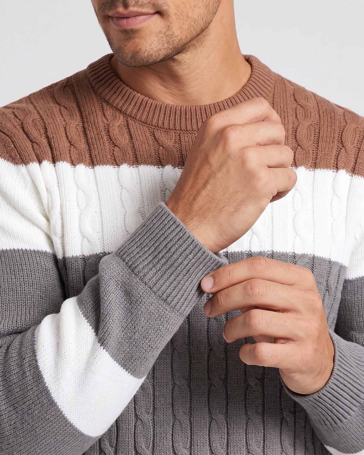 KZZ Men's Color-Block Crew-Neck Knit Sweater