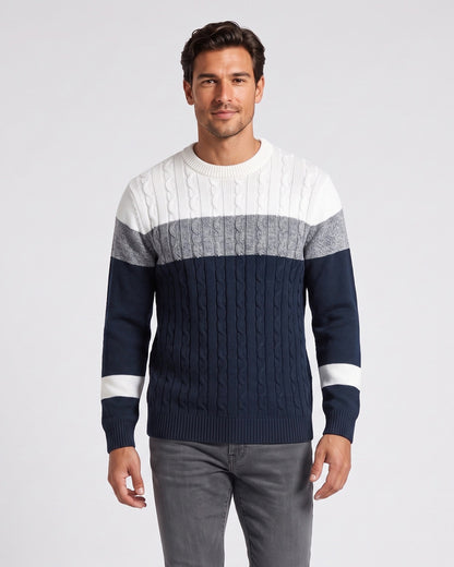 KZZ Men's Color-Block Crew-Neck Knit Sweater