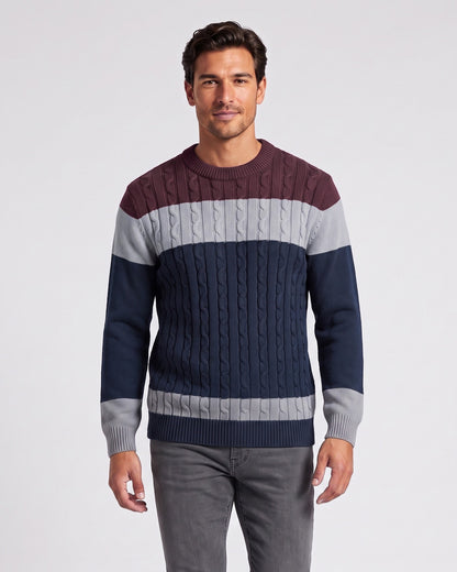 KZZ Men's Color-Block Crew-Neck Knit Sweater