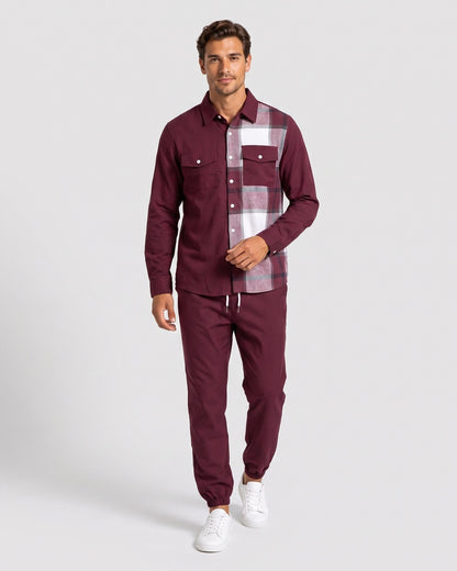 KZZ Men's Plaid Print Button-Down Shirt and Trousers