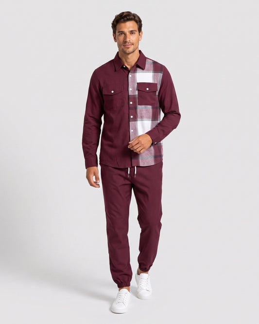 KZZ Men's Plaid Print Button-Down Shirt and Trousers