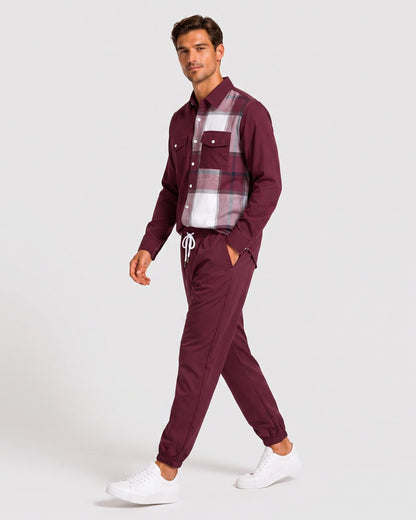 KZZ Men's Plaid Print Button-Down Shirt and Trousers