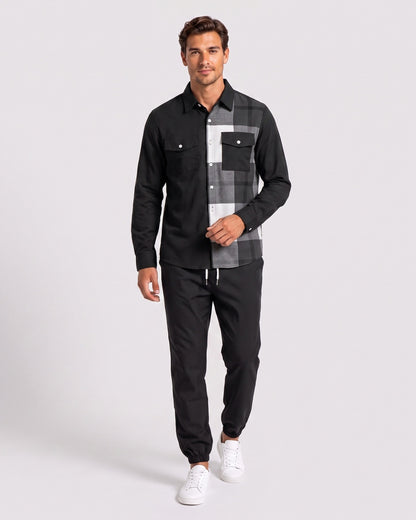 KZZ Men's Plaid Print Button-Down Shirt and Trousers
