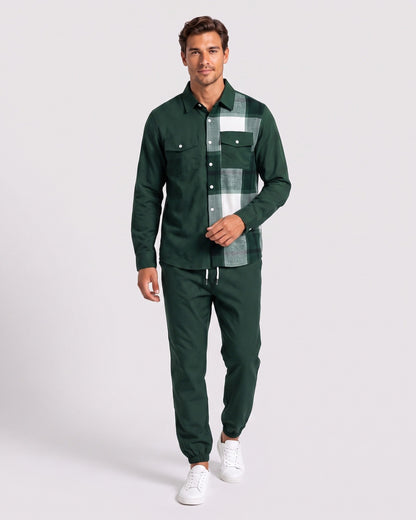 KZZ Men's Plaid Print Button-Down Shirt and Trousers