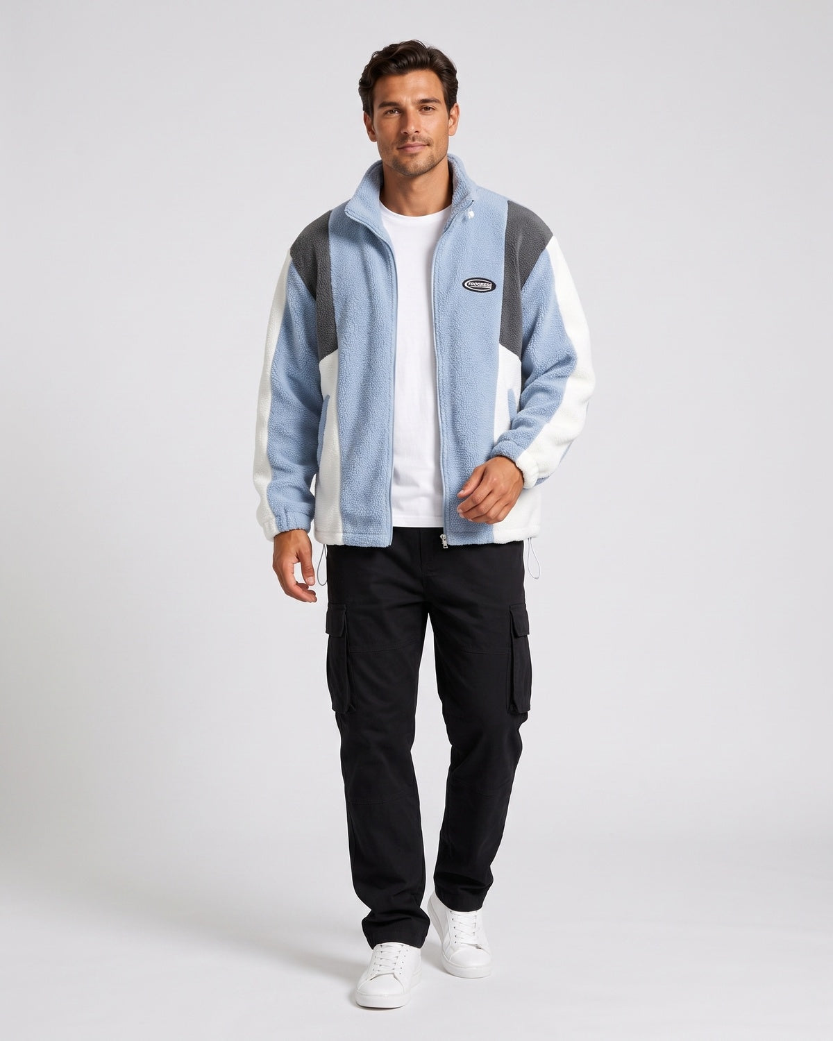 KZZ Men's Color-Block Fleece Jacket with Zippered Pockets