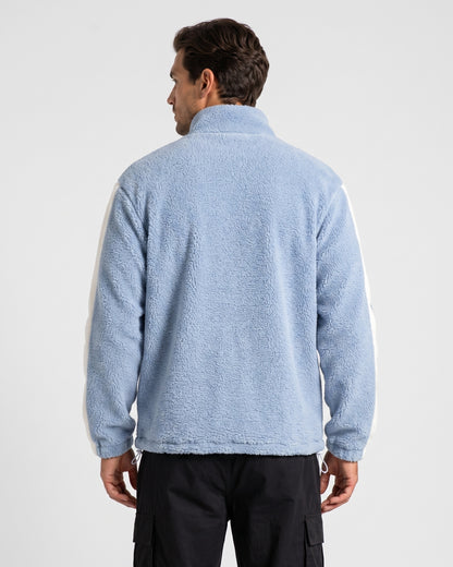 KZZ Men's Color-Block Fleece Jacket with Zippered Pockets