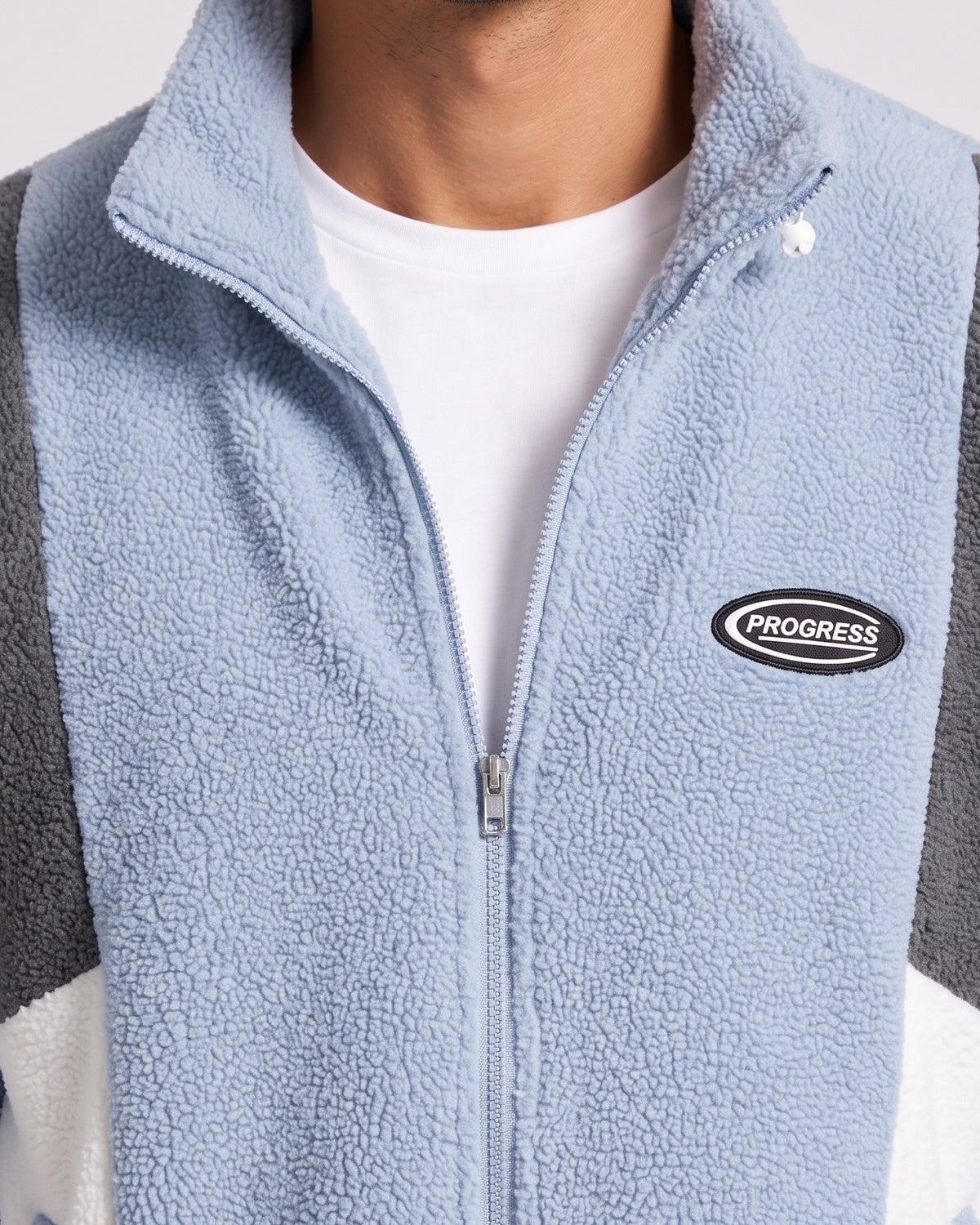 KZZ Men's Color-Block Fleece Jacket with Zippered Pockets