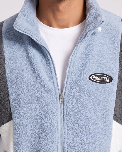 KZZ Men's Color-Block Fleece Jacket with Zippered Pockets