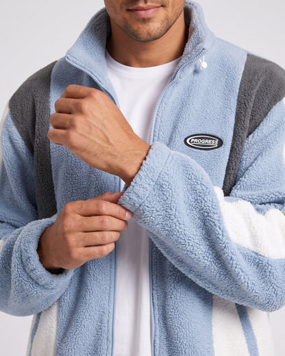 KZZ Men's Color-Block Fleece Jacket with Zippered Pockets