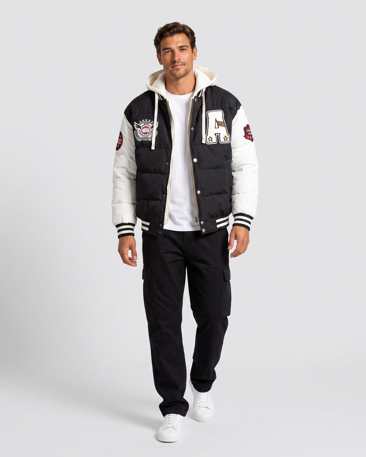 KZZ Men's Color-Block Letter-Print Drawstring Hooded Jacket