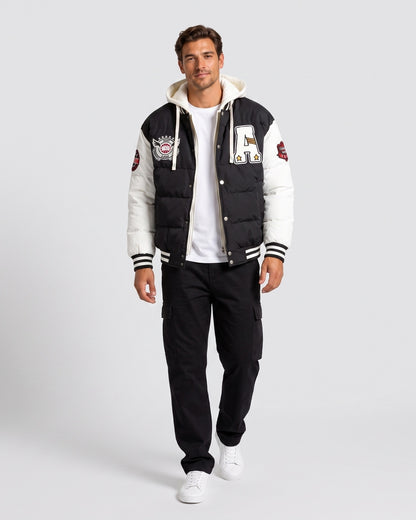 KZZ Men's Color-Block Letter-Print Drawstring Hooded Jacket