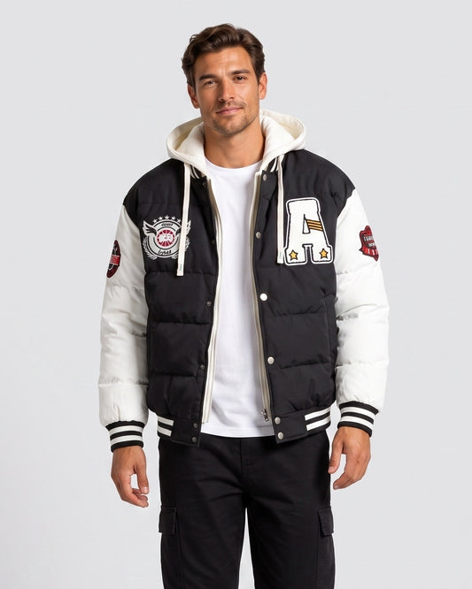 KZZ Men's Color-Block Letter-Print Drawstring Hooded Jacket
