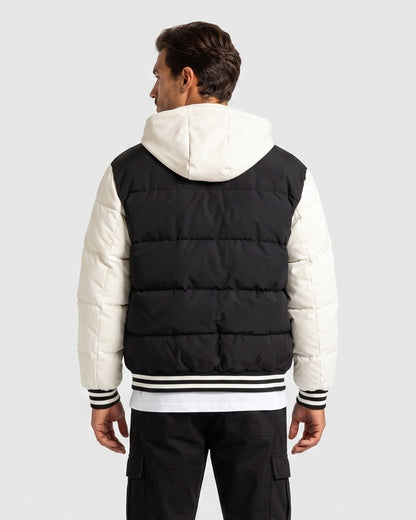 KZZ Men's Color-Block Letter-Print Drawstring Hooded Jacket
