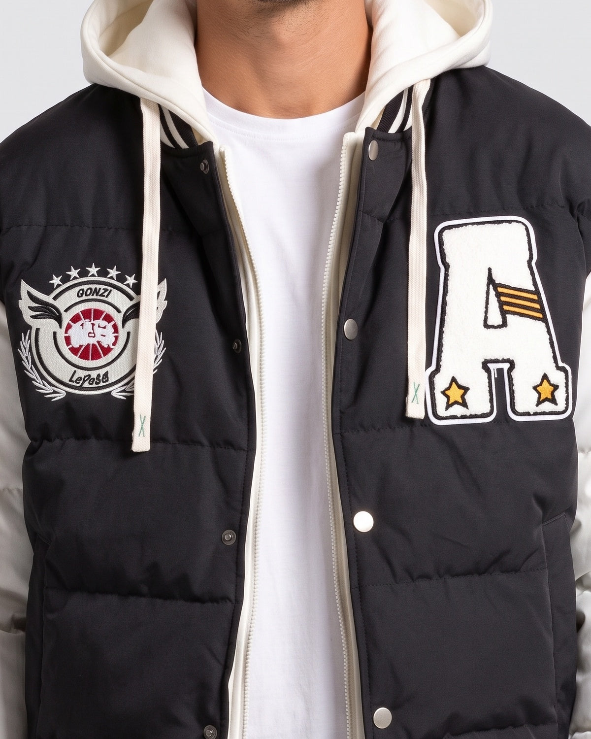 KZZ Men's Color-Block Letter-Print Drawstring Hooded Jacket