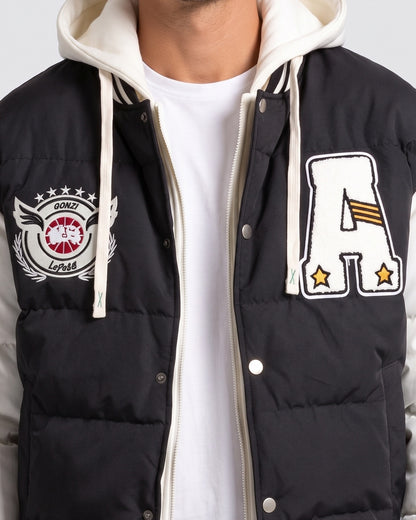 KZZ Men's Color-Block Letter-Print Drawstring Hooded Jacket