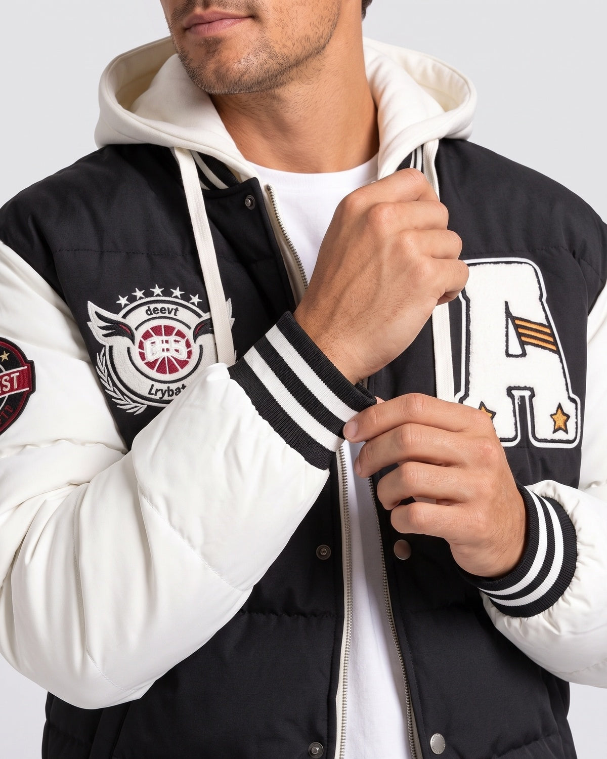 KZZ Men's Color-Block Letter-Print Drawstring Hooded Jacket