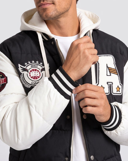 KZZ Men's Color-Block Letter-Print Drawstring Hooded Jacket
