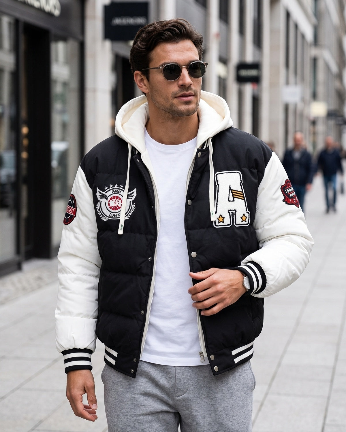 KZZ Men's Color-Block Letter-Print Drawstring Hooded Jacket
