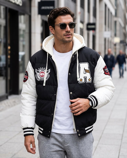 KZZ Men's Color-Block Letter-Print Drawstring Hooded Jacket