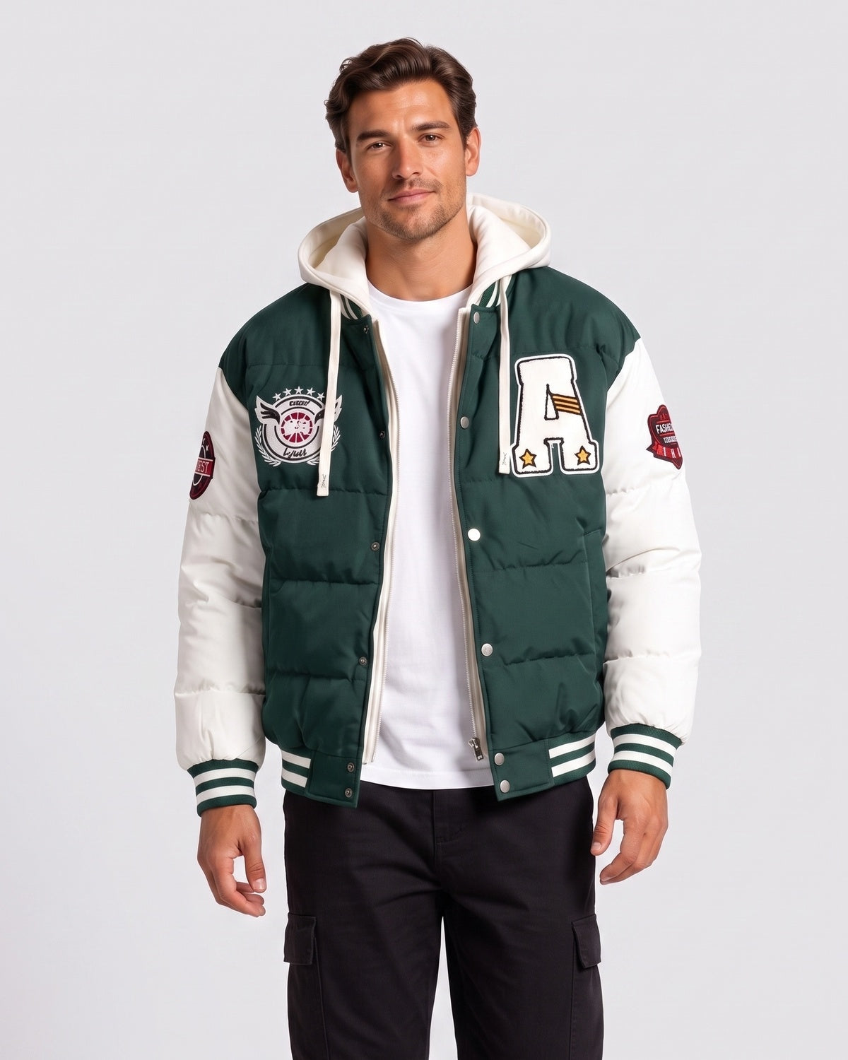 KZZ Men's Color-Block Letter-Print Drawstring Hooded Jacket