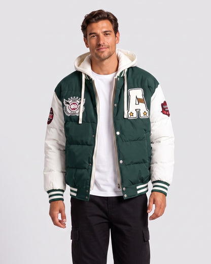 KZZ Men's Color-Block Letter-Print Drawstring Hooded Jacket